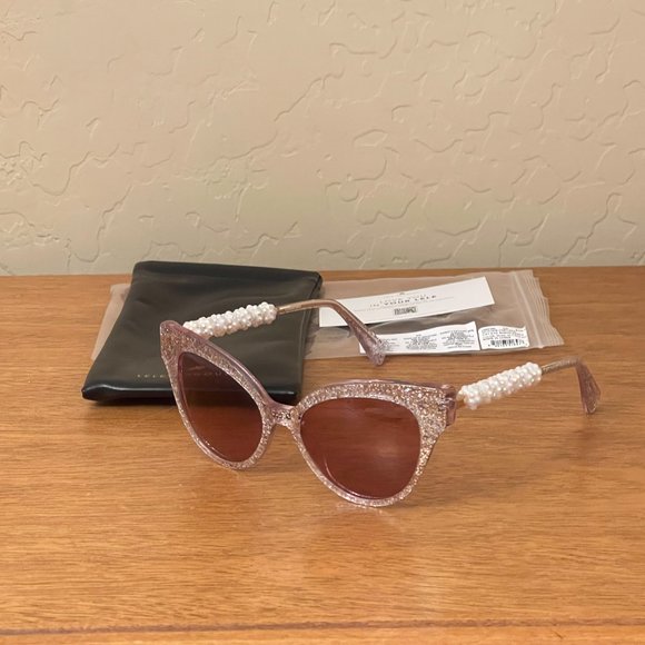 New Lele Sadoughi Sunglasses Rose Glitter Chelsea Cat-Eye NWT with Pouch - Picture 4 of 15